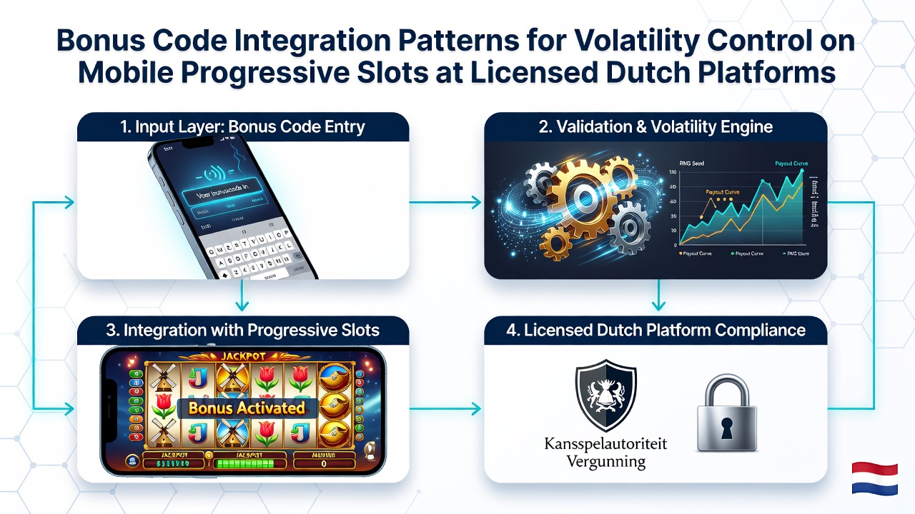 Illustratie van bonuscode integratie in mobiele progressieve slots met volatiliteitsgrafieken op Nederlandse platforms