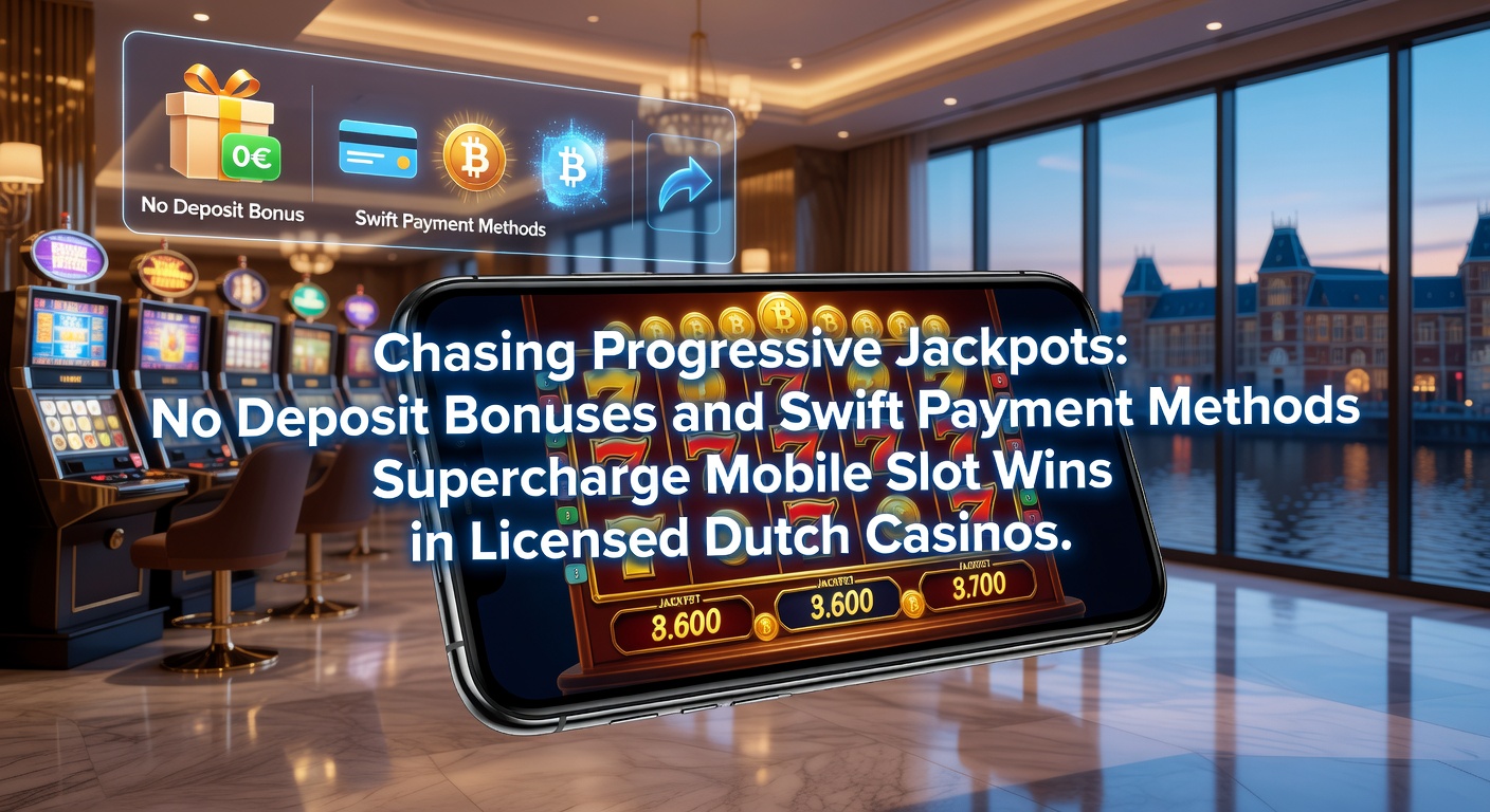 Speler op mobiel apparaat jaagt op progressieve jackpot in Nederlands casino, met neonlichten en draaiende rollen zichtbaar