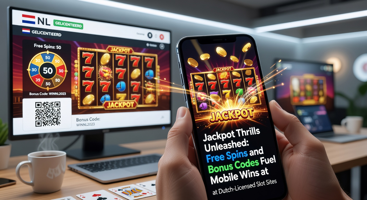 Dichtbij shot van een smartphone met een actieve bonuscode invoer en exploderende free spins op een progressieve jackpot slot bij een KSA-gelicentieerd casino