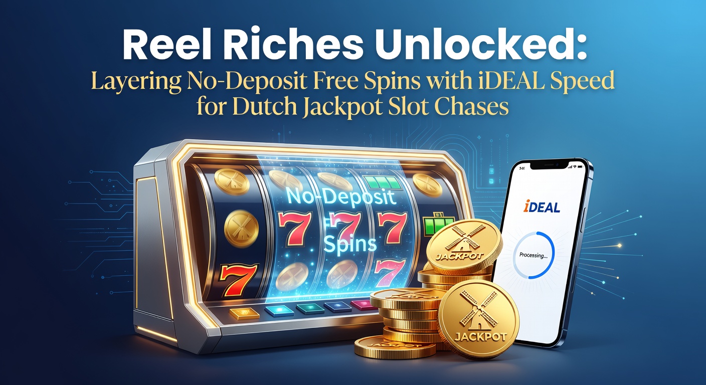 Nederlandse speler draait gratis spins op een mobiele jackpot slot met iDEAL-logo op de achtergrond, symboliserend snelle no-deposit actie en uitbetalingen